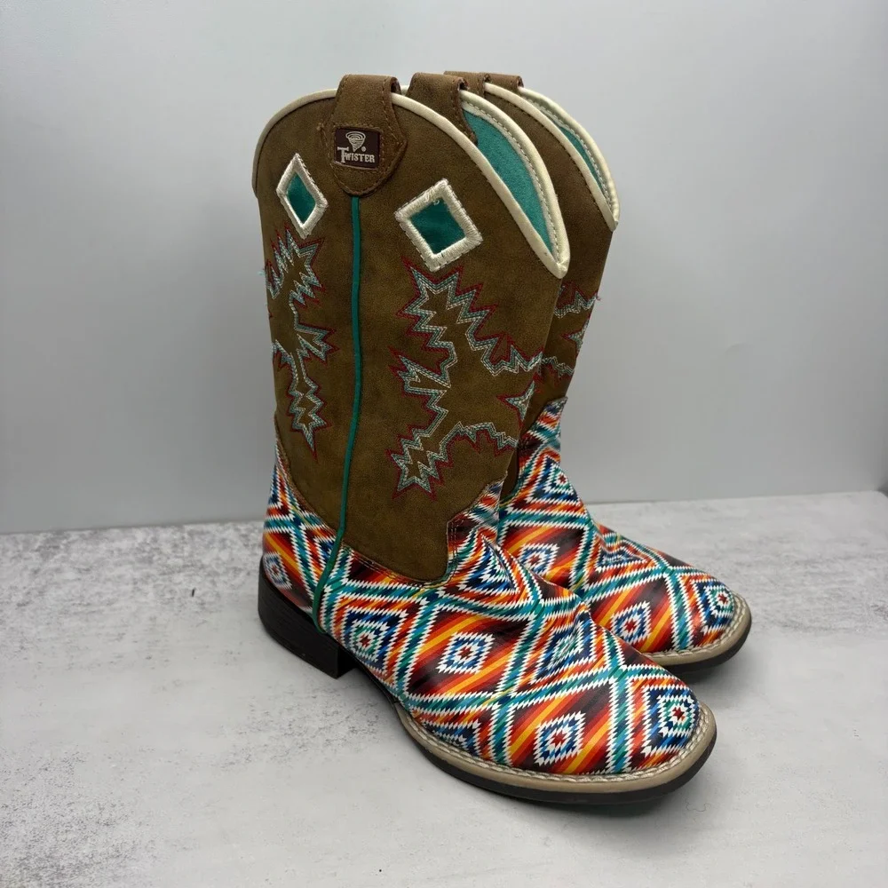 Twister Brynlee Western Boots Children 13 Brown Aztec Modern Cowgirl Festival